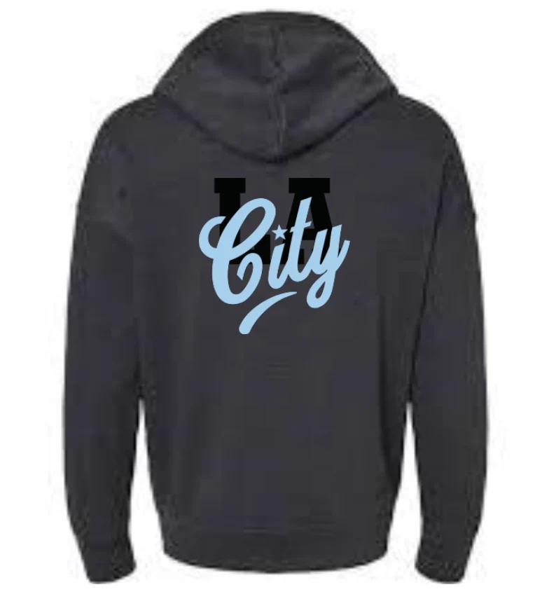 Heather Gray Hoodie with City logo on front and back