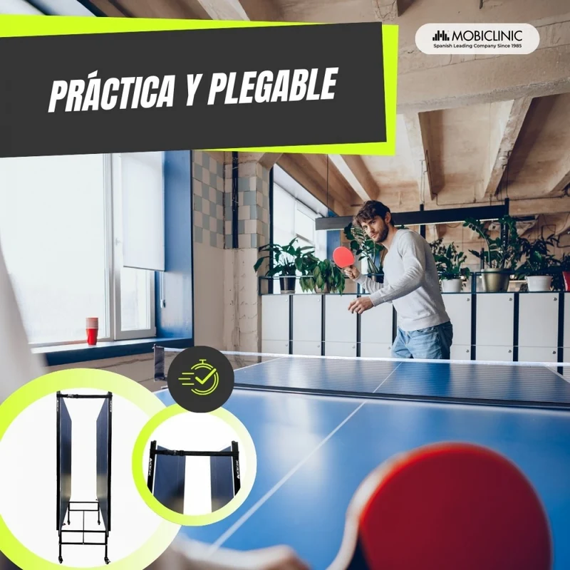 Tischtennisplatte | Faltbar und tragbar | Professionelles Design | 360º-Räder | Netz, Schläger und Bälle | Tokyo | Blau | Mobiclinic