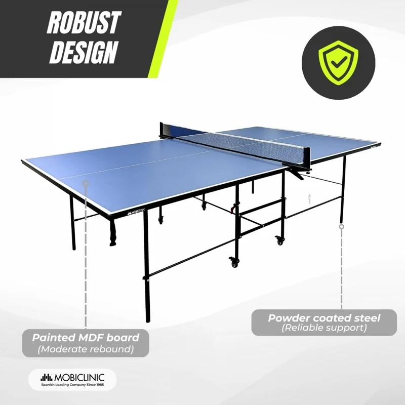 Tischtennisplatte | Faltbar und tragbar | Professionelles Design | 360º-Räder | Netz, Schläger und Bälle | Tokyo | Blau | Mobiclinic