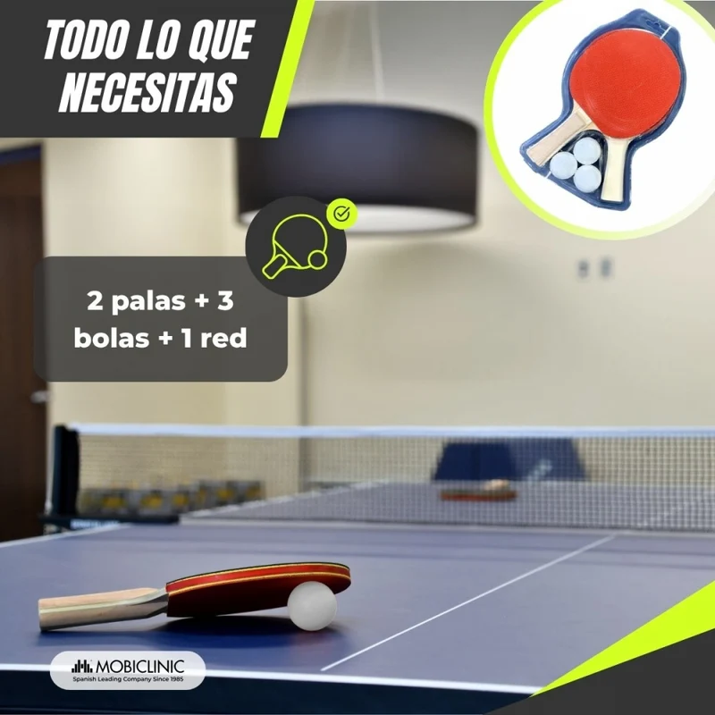Tischtennisplatte | Faltbar und tragbar | Professionelles Design | 360º-Räder | Netz, Schläger und Bälle | Tokyo | Blau | Mobiclinic