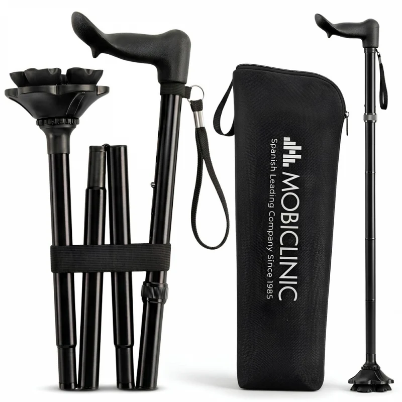 Faltbarer Gehstock | Linkshänder | Höhenverstellbar | Ergonomischer Griff | Rutschfeste Spitze | FlexGo | Mobiclinic
