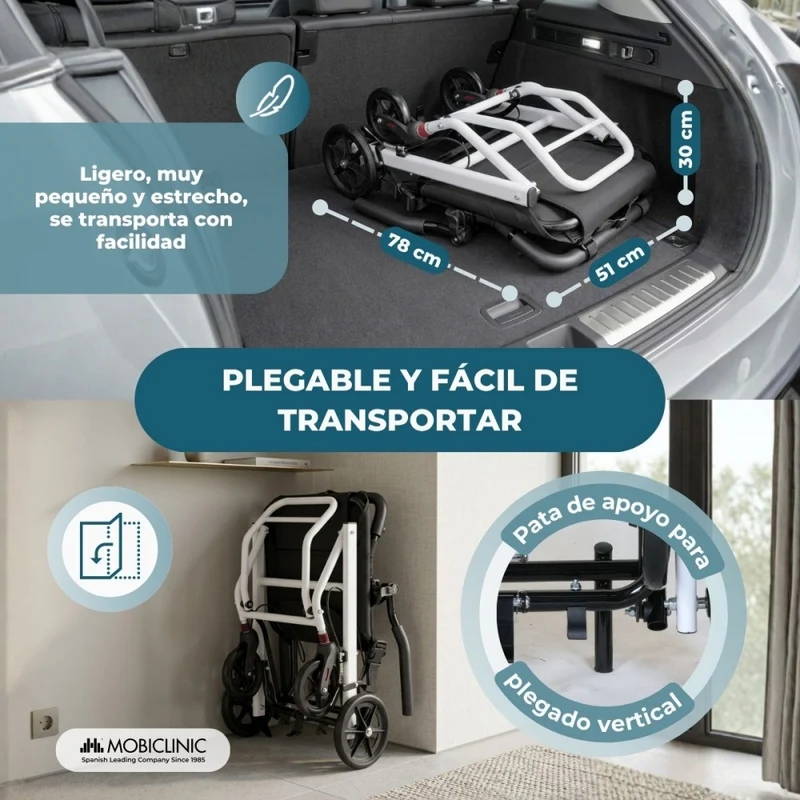 Transportrollstuhl | Faltbar | Klappbare Arm- und Fußstützen | Leichtgewicht | Gurt | Stahl | Venus | Mobiclinic