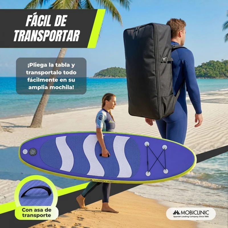 Aufblasbares Paddleboard | 315x78x15cm | Max. 150kg | Verstellbares Paddel | Rucksack und Pumpe | Stitch | Mobiclinic