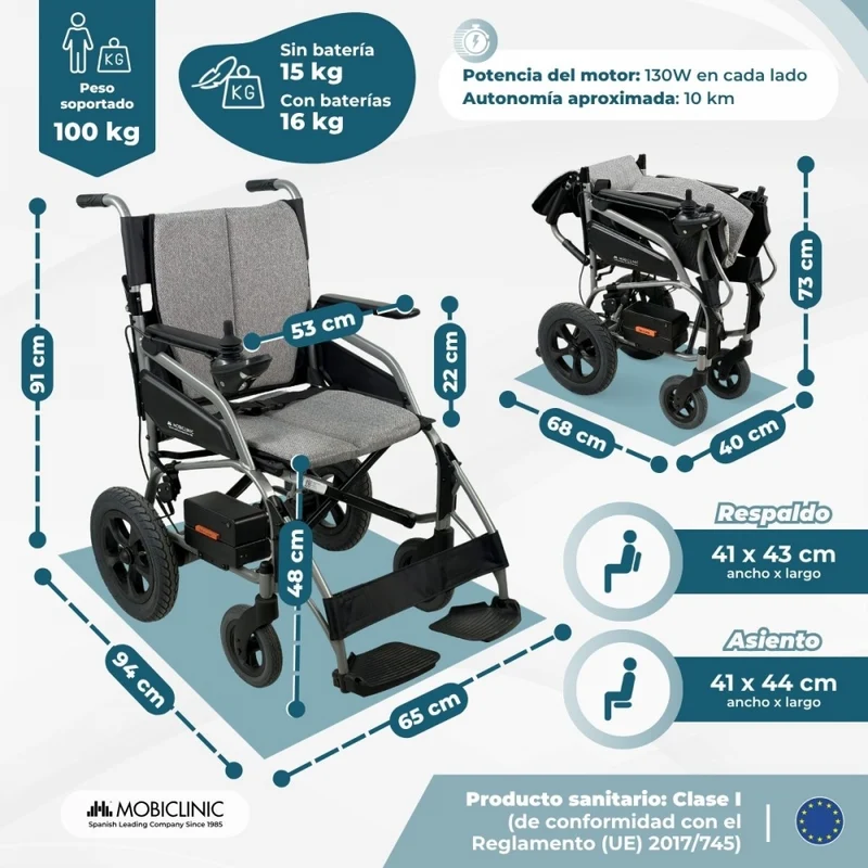 Faltbarer Elektrorollstuhl | Aluminium | Leichtgewicht 16 kg | Lithium-Batterie | Reichweite 10 km | Mara | Mobiclinic