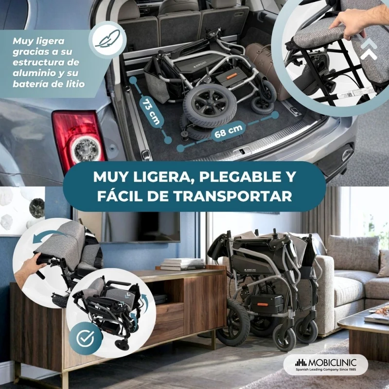 Faltbarer Elektrorollstuhl | Aluminium | Leichtgewicht 16 kg | Lithium-Batterie | Reichweite 10 km | Mara | Mobiclinic