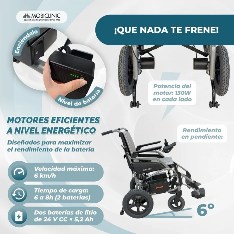 Elektrischer Rollstuhl | Faltbar | 2 Fahrmodi | Intelligente Bremse | 20 km Reichweite | 130 W | Dona | Mobiclinic