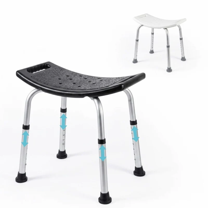 Duschhocker | Höhenverstellbar | Rutschfeste Füße | Leicht | Aluminium | Schwarz | San Fermín | Mobiclinic