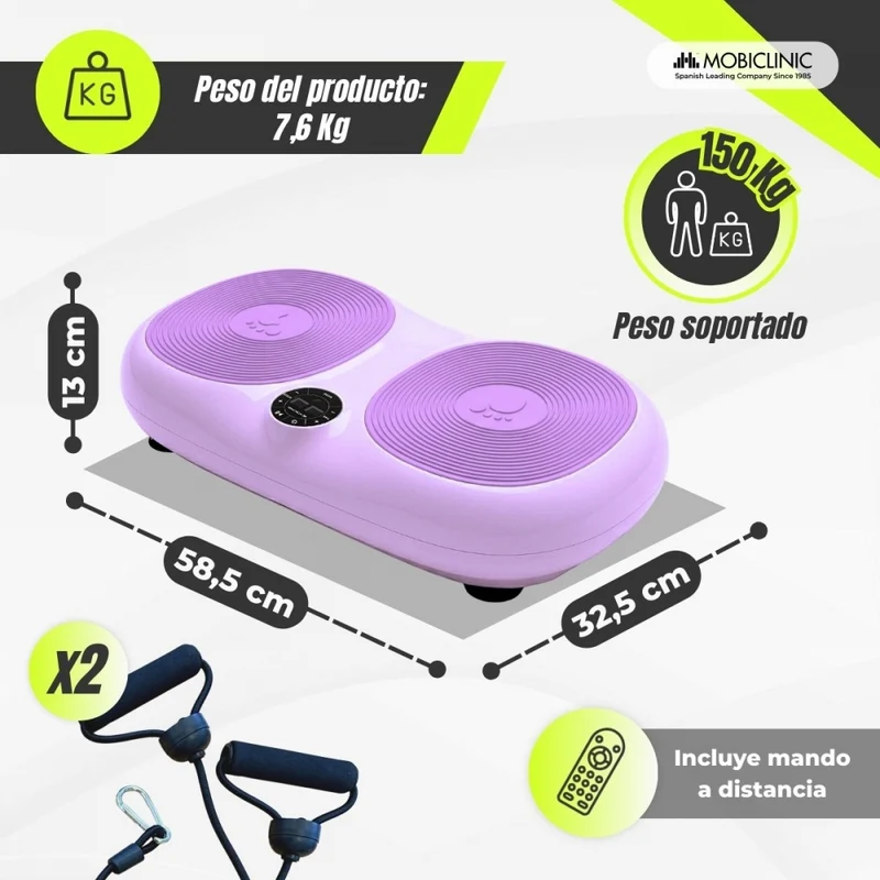 Vibrationsplattform | 99 Geschwindigkeiten| 9 Programme | Elastische Bänder | Bildschirm und Fernbedienung | Karol | Mobiclinic