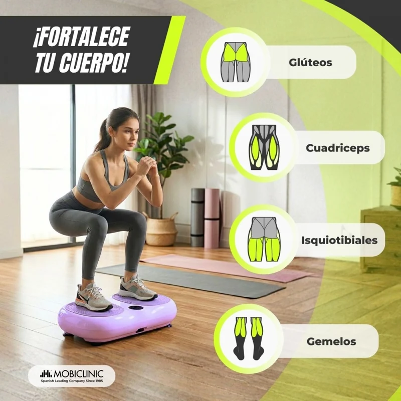 Vibrationsplattform | 99 Geschwindigkeiten| 9 Programme | Elastische Bänder | Bildschirm und Fernbedienung | Karol | Mobiclinic