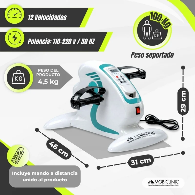 Elektrische Pedaleinheit | 12 Geschwindigkeiten | Digitaldisplay | Fernbedienung | Bidirektional | Pista | Mobiclinic