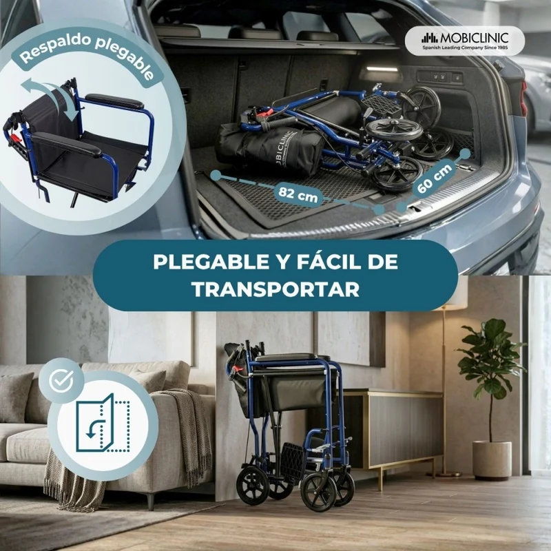 Transportstuhl | Klappbar | Abnehmbare Fußstütze | Bremse an Griffen und Rädern | Stahl | Napoli | Mobiclinic