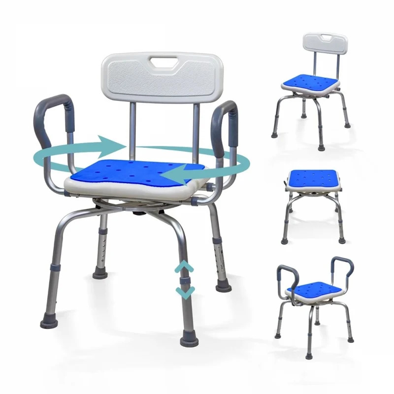 Drehbarer Badezimmerhocker | 360º Sitz | Höhenverstellbar | Armlehnen | EVA-Polsterung | Akila | Mobiclinic