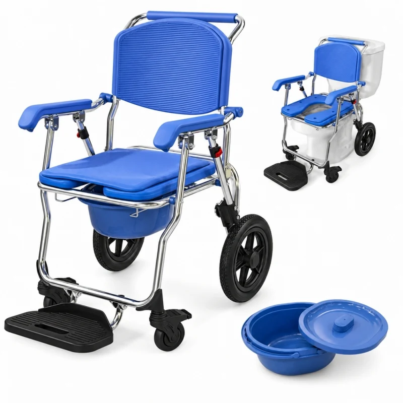 Rollstuhl mit Toilettenfunktion | 3 in 1 | Faltbar und leicht | 6,5-Liter-Eimer | Räder mit Bremsen | Babor | Mobiclinic