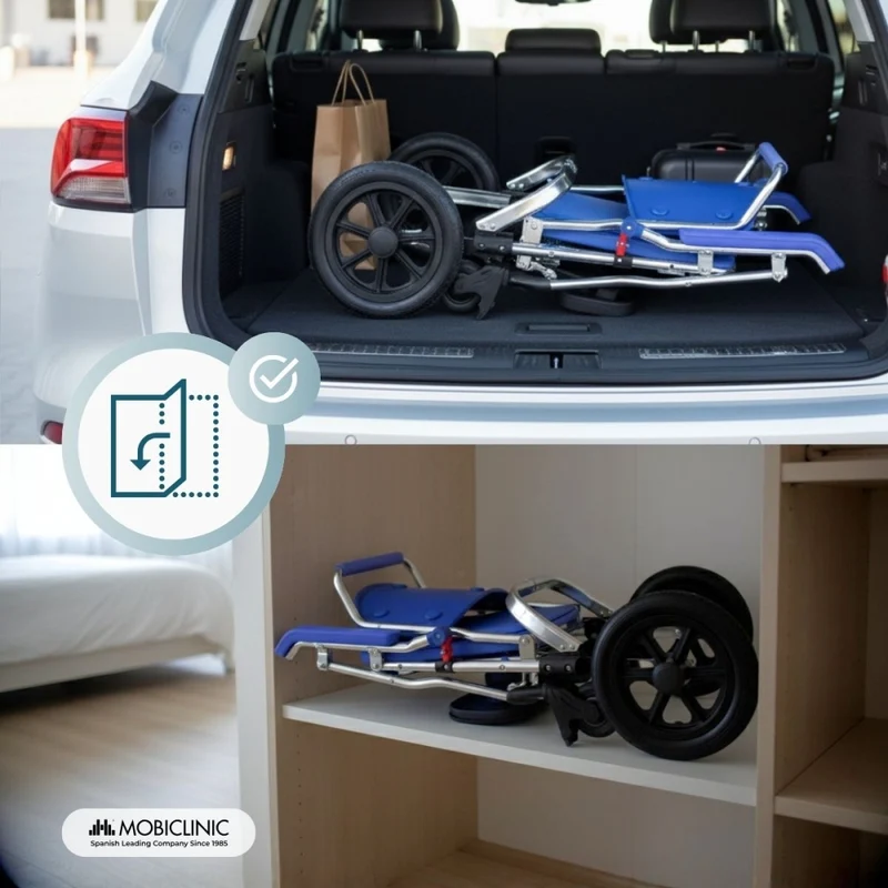 Rollstuhl mit Toilettenfunktion | 3 in 1 | Faltbar und leicht | 6,5-Liter-Eimer | Räder mit Bremsen | Babor | Mobiclinic
