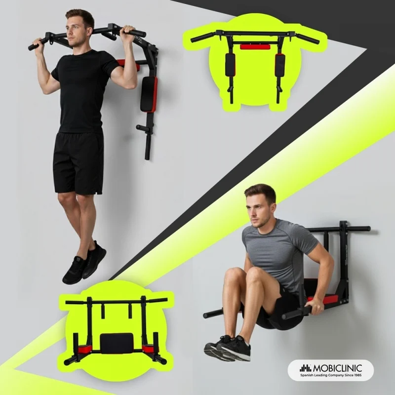 Klimmzugstange zur Wandmontage | 2-in-1 Wendbar | Gepolstertes Kissen und Stützen | Rutschfester Griff | Q2 | Mobiclinic