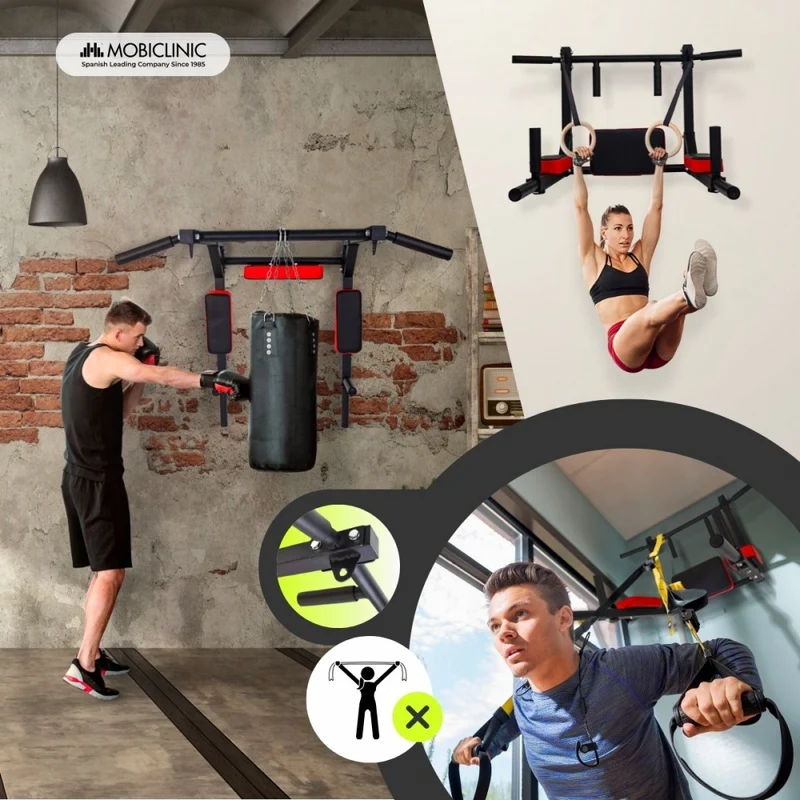 Klimmzugstange zur Wandmontage | 2-in-1 Wendbar | Gepolstertes Kissen und Stützen | Rutschfester Griff | Q2 | Mobiclinic