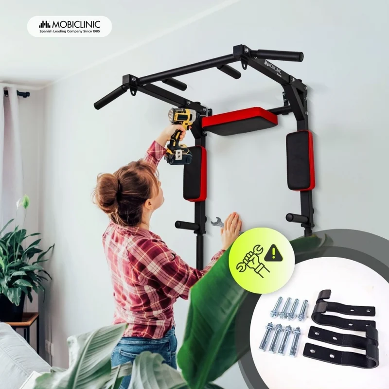 Klimmzugstange zur Wandmontage | 2-in-1 Wendbar | Gepolstertes Kissen und Stützen | Rutschfester Griff | Q2 | Mobiclinic
