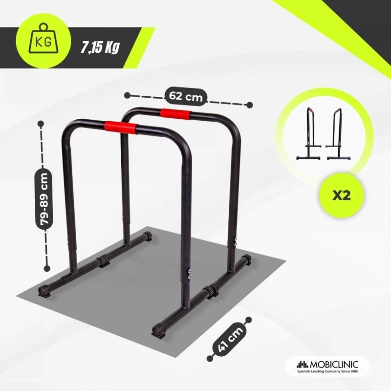 Barren | Verstellbar 79-89 cm | Rutschfester Schaumstoff | Gummifüße | Stahl | Zwillinge | Mobiclinic
