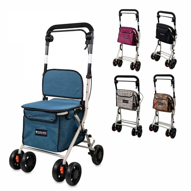 Einkaufswagen Gehwagen | 4 Räder | Bis 120 kg | Faltbar | Mit Tasche | Bremssystem | Blau | Coliseum | Mobiclinic