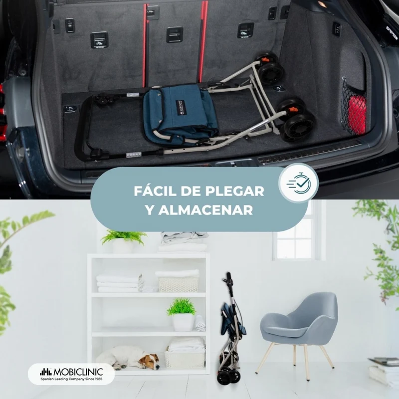 Einkaufswagen Gehwagen | 4 Räder | Bis 120 kg | Faltbar | Mit Tasche | Bremssystem | Blau | Coliseum | Mobiclinic