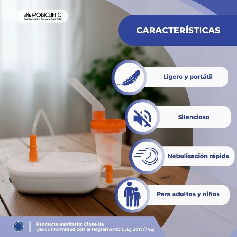 Druckluftvernebler | 2 Masken + Mundstück | Leise | USB | Tragbar und leicht | Nebumobi2 | Mobiclinic
