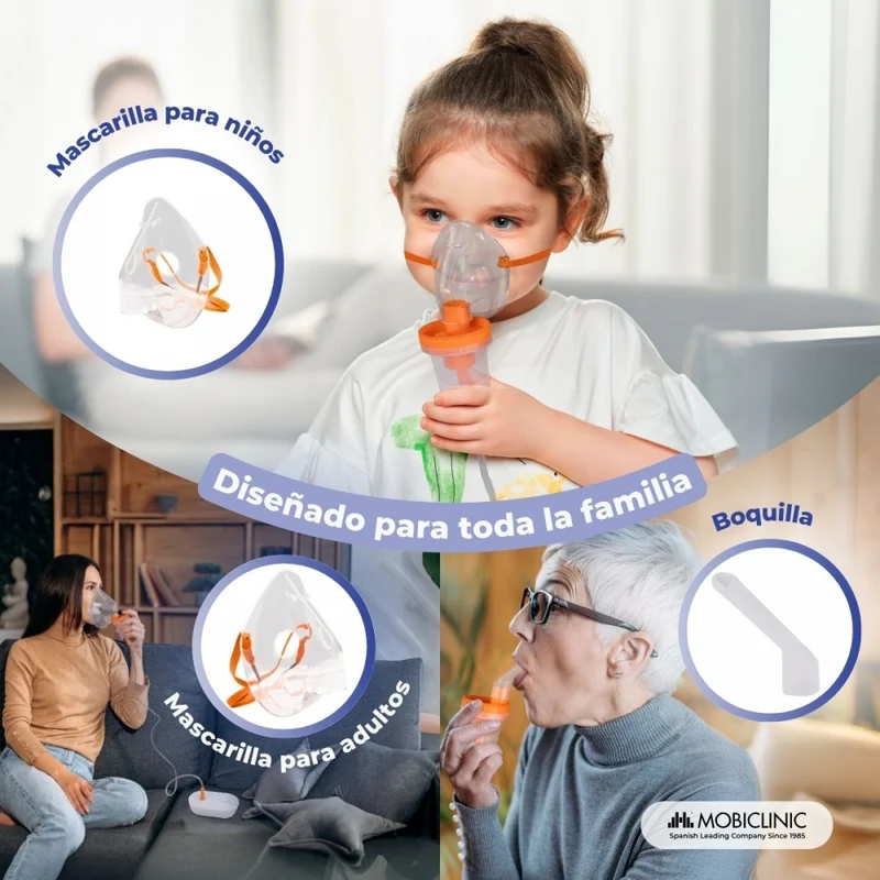 Druckluftvernebler | 2 Masken + Mundstück | Leise | USB | Tragbar und leicht | Nebumobi2 | Mobiclinic