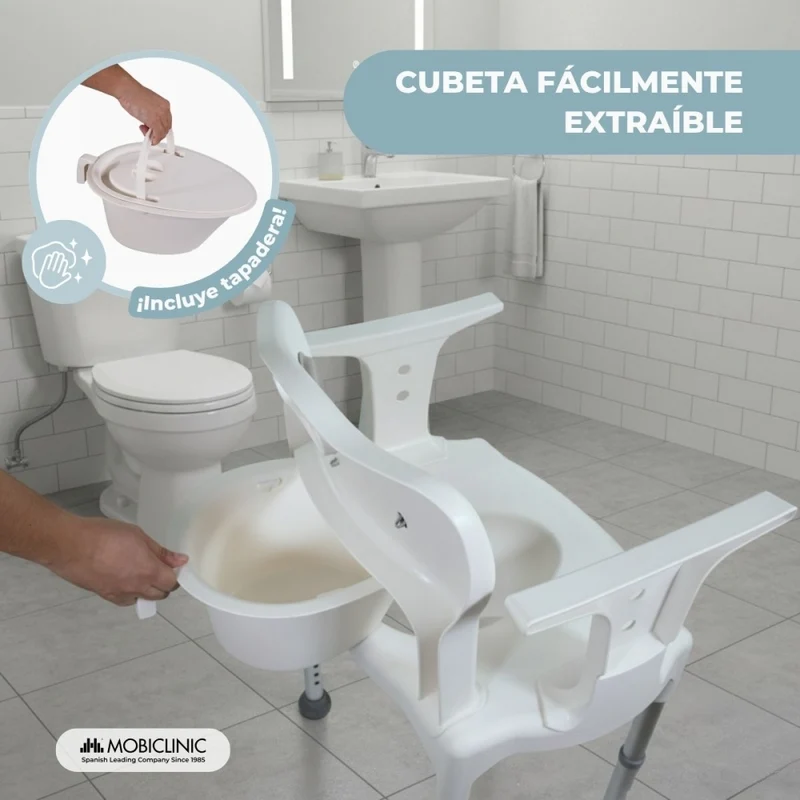 Toilettenstuhl | Höhenverstellbar | Gepolsterte Sitzfläche und Rückenlehne | Rutschfest | 3500 ml | Guido | Mobiclinic