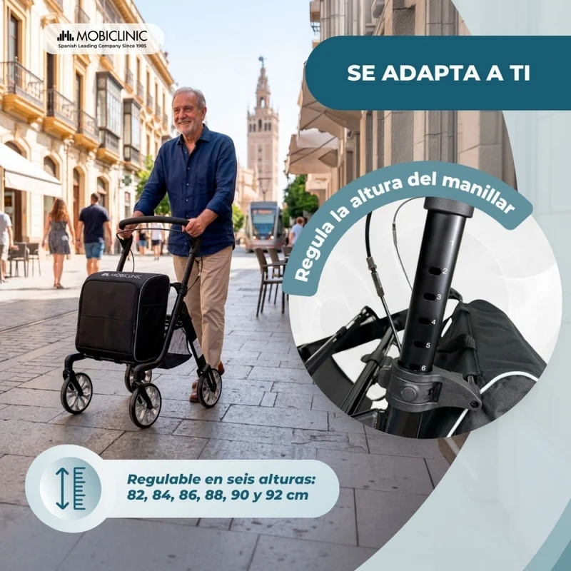 Klappbarer Gehwagen | Einkaufswagen | Bremssystem | Höhenverstellbar | Einhebel | XXL-Tasche | Formen | Mobiclinic