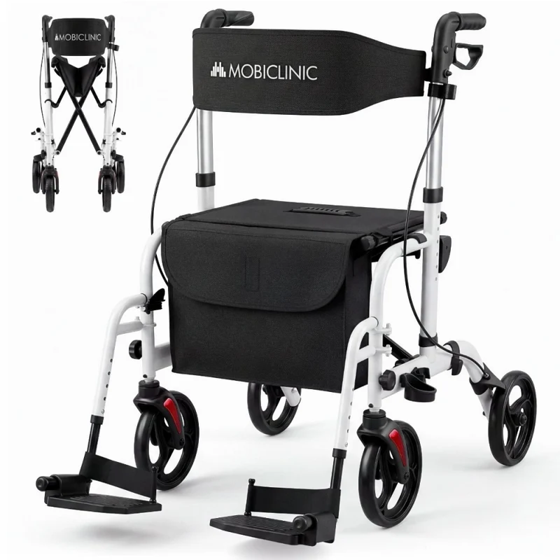 Rollator mit Fuß- und Rückenlehne | Faltbar | Aluminium | Bremsen | 360º Räder | Tasche | Stockhalterung | Ibiza | Mobiclinic