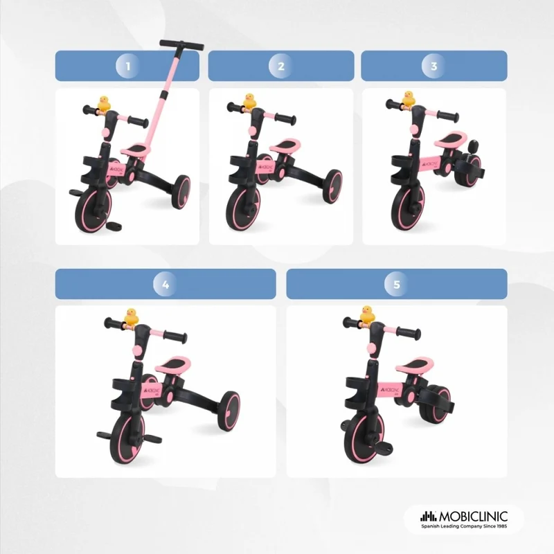 5-in-1 Dreirad | Umbaubar | Verstellbar | Max. 25 kg | Leichtgewicht | 1,5–5 Jahre | Rosa | Chase | Mobiclinic