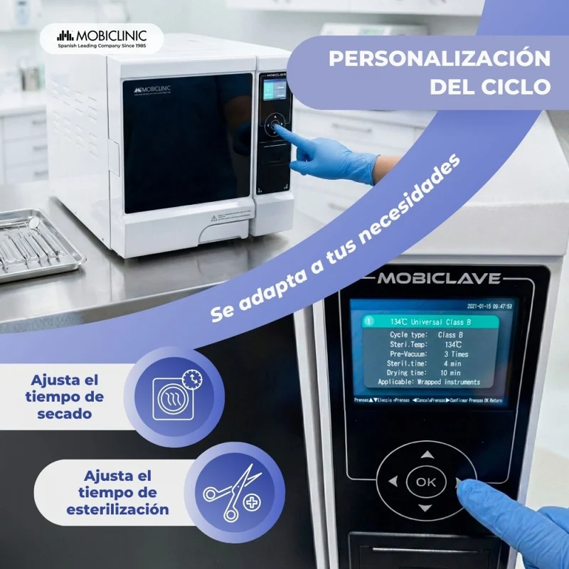 Autoklav Klasse B, 8 l | 99 % Desinfektion | LCD-Display | Drucker und USB | Programmierbare Zyklen | Mobiclave | Mobiclinic