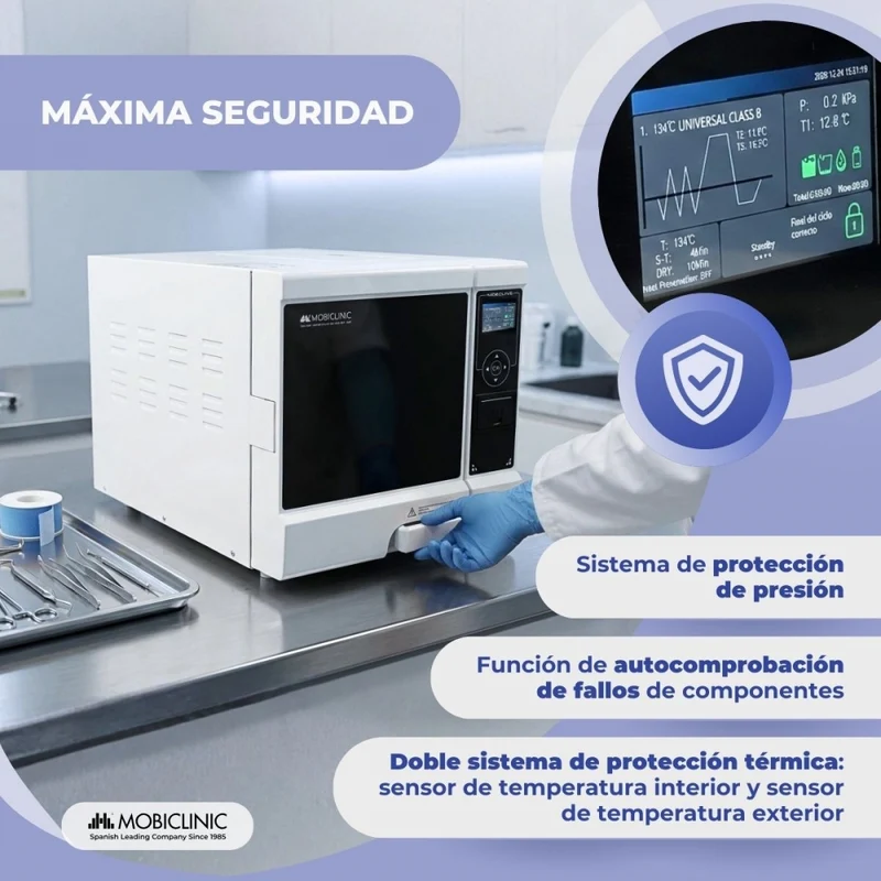 Autoklav der Klasse B, 12L | 99 % Desinfektion | Display | Drucker und USB | Programmierbare Zyklen | Mobiclave | Mobiclinic