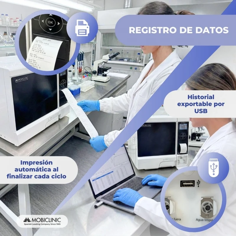 Autoklav der Klasse B, 12L | 99 % Desinfektion | Display | Drucker und USB | Programmierbare Zyklen | Mobiclave | Mobiclinic
