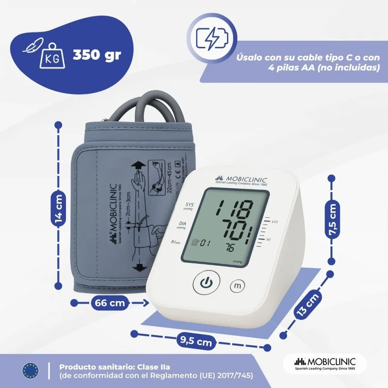 Digitales Blutdruckmessgerät für den Arm | Manschette (22-45cm) | LCD-Display | 90 Speicherplätze | Tensimax | Mobiclinic