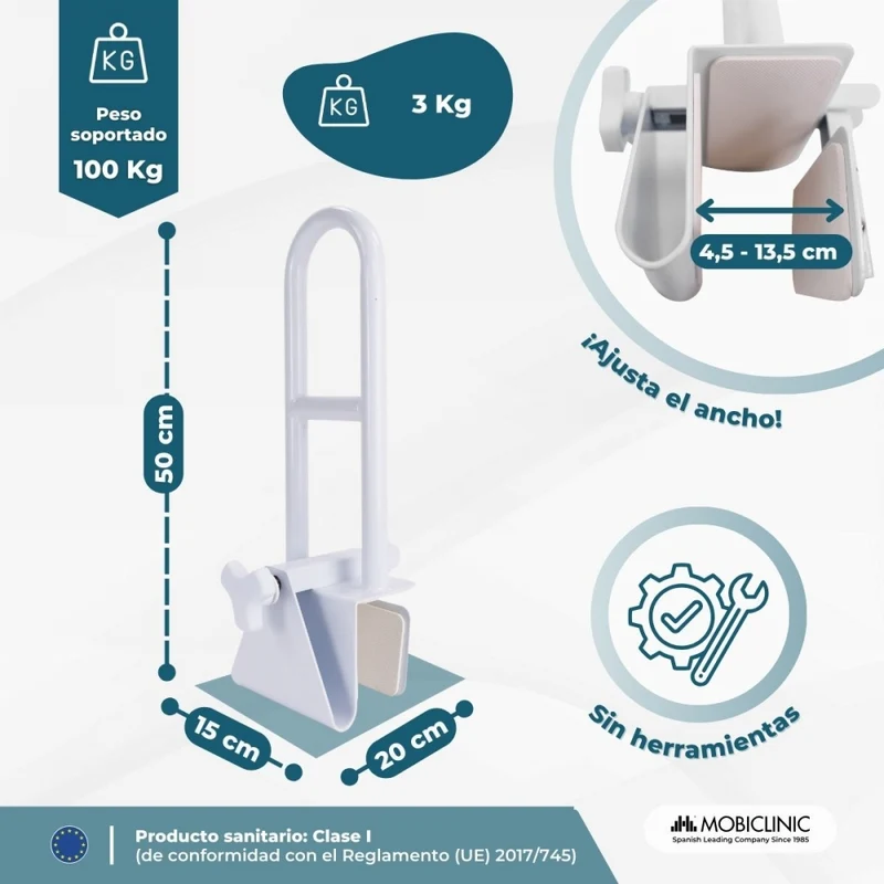 Badewannen-Einstiegsgriff | Badewannen mit glattem Rand (4,5 - 13,5 cm) | Max. 100 kg | Klinik- und Heimgebrauch | Mobiclinic