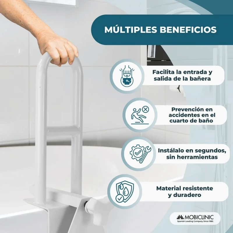 Badewannen-Einstiegsgriff | Badewannen mit glattem Rand (4,5 - 13,5 cm) | Max. 100 kg | Klinik- und Heimgebrauch | Mobiclinic