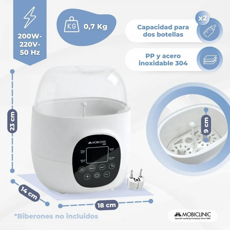 Doppelter Flaschenwärmer | 6 in 1 | Sterilisator | Einstellbare Temperatur | Programmierbar | Kompakt | Bibidu | Mobiclinic