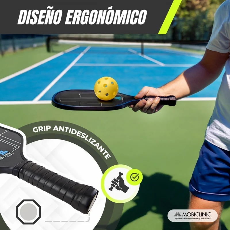Pickleball-Set | 4 Fiberglasschläger | 4 Bälle | Tragetasche | Rutschfester Griff | Mobiall | Mobiclinic