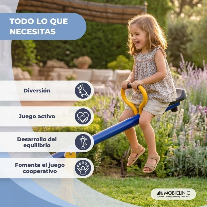 Kinderwippe | 360º Drehung | 2 Sitze | 200 x 66 x 35 cm | Bequemer Griff | Sicher | Mobifun | Mobiclinic