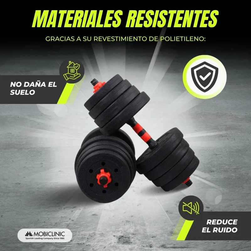 Paar 30 kg Hanteln | Verstellbar | 2 in 1 | Verbindungsstange | Tragbar | Abnehmbar | Mobimax | Mobiclinic