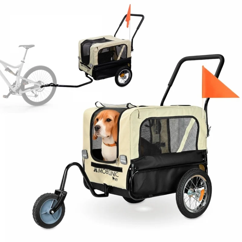 Hundeanhänger und Transportwagen | 2 x 1 | Wasserdichte Abdeckung | 40Kg | 600D Oxford| 123x67x100cm | Bark | Mobiclinic