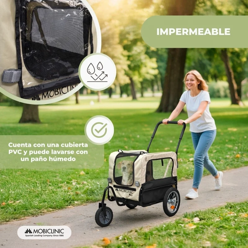 Hundeanhänger und Transportwagen | 2 x 1 | Wasserdichte Abdeckung | 40Kg | 600D Oxford| 123x67x100cm | Bark | Mobiclinic