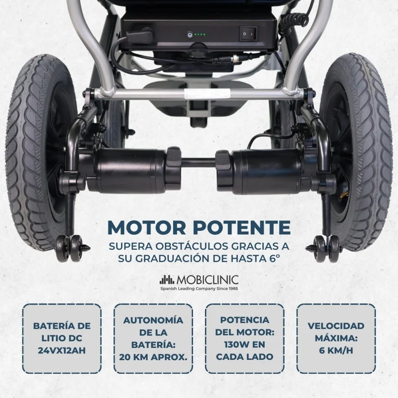 Elektrorollstuhl | Faltbar | Aluminium | Dualmodus | 20 km Reichweite | Bis zu 100 kg | Verona | Mobiclinic