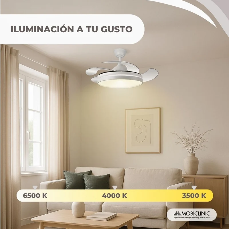 Deckenventilator | 4 Flügel | 6 Geschwindigkeiten | 3 Beleuchtungsmodi | LED-Licht | Fernbedienung | Oasis | Mobiclinic