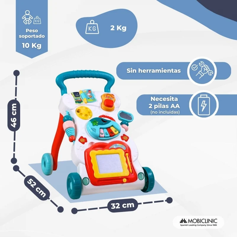 Lauflernwagen | Abnehmbares Spielzeug | Lichter und Musik | Geschwindigkeitsregulierung | +6 Monate | Master| Mobiclinic
