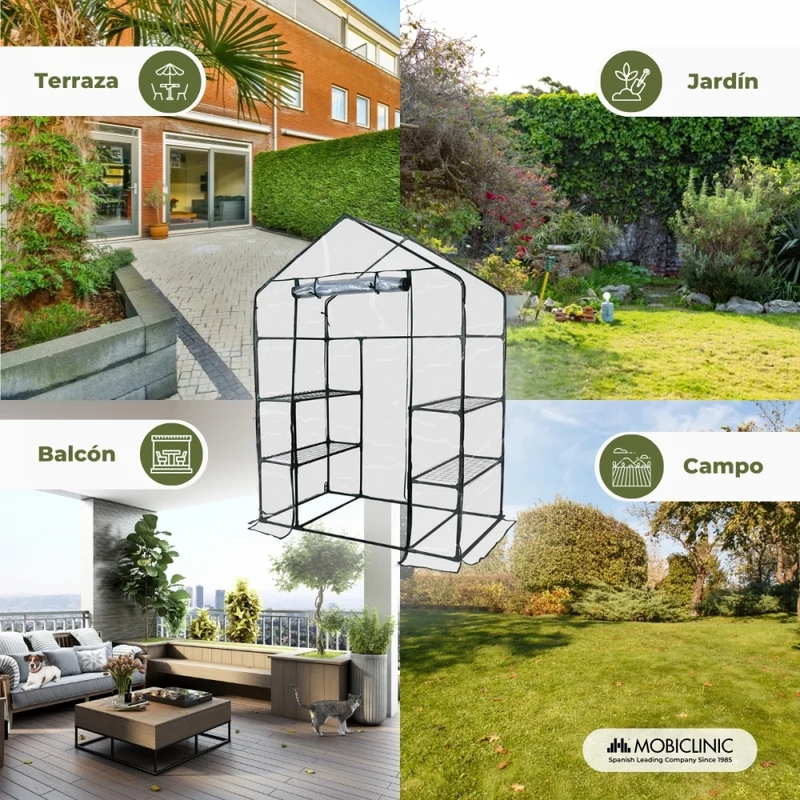 Gewächshaus mit Regalen | Rolltor | Sichere Befestigung | Wasserdicht | PVC | 143x73x195 cm | Home Grow | Mobiclinic