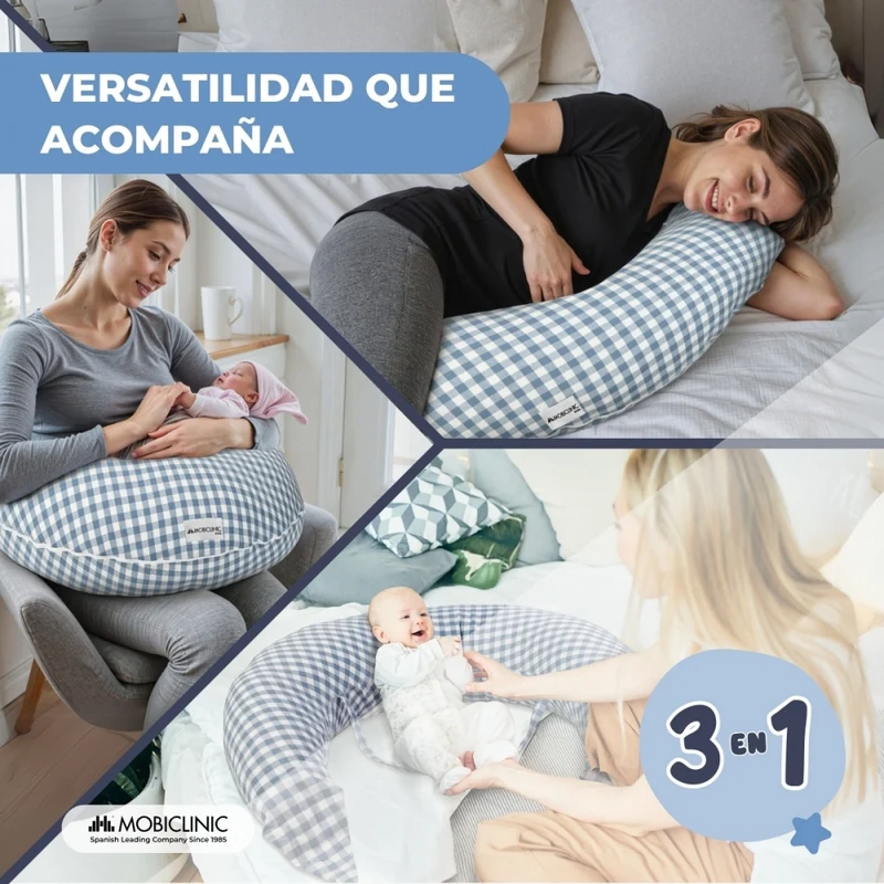 XXL Stillkissen | 3 in 1 | Mehrfach positionierbar | Verstellbare Träger | Maschinenwaschbar | Vichy-Muster | Aura | Mobiclinic