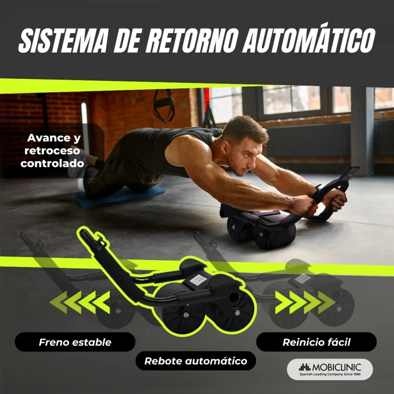 Bauchroller | Ellenbogenstütze | Timer | Matte | Training | Automatischer Rücklauf | Mod RA-02 | Schwarz | Mobiclinic