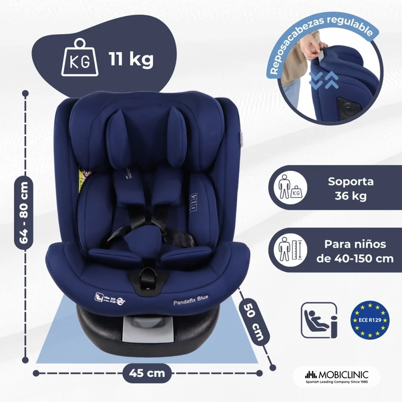 Kindersitz | 360º Drehung | Verstellbare Rückenlehne | 40-150 cm | 0-12 Jahre | Isofix | Top Tether | Pandafix | Mobiclinic