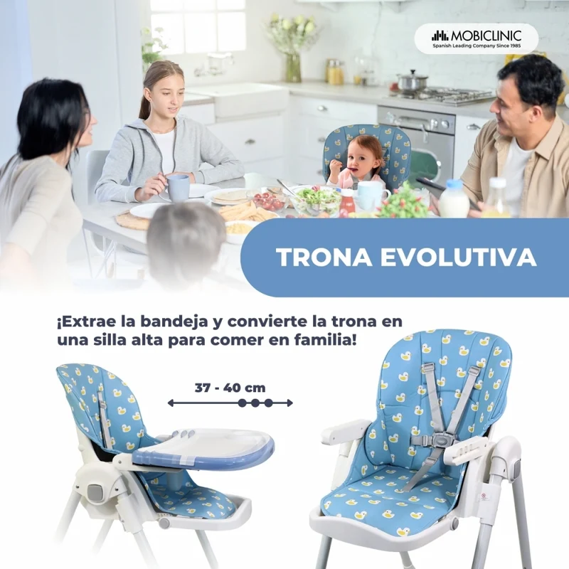 Hochstuhl mit Rädern | Evolutionär | Höhenverstellbar | falten | Abnehmbares Tablett | Mit Gurt | Ente | Simba | Mobiclinic